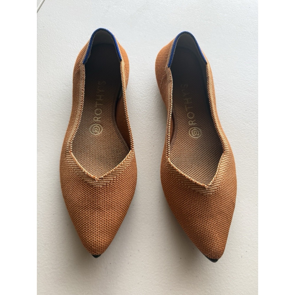 Rothy's The Point Knit Flats Brown Cognac Ballet Shoes 6.5 - Picture 2 of 12